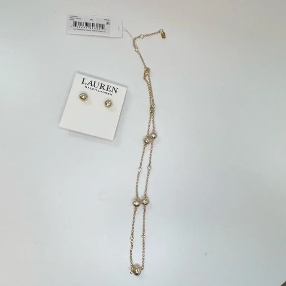 NWT Ralph Lauren Gold Necklace and Earring Set - Picture 2 of 6